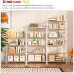 UDD Folding Bookshelf No Assembly, 65" H x 23.7" W, 6 Shelf Foldable Bookcase Industrial Collapsible Bookshelves, Open Storage Book Shelves for Small Spaces Home Office Living Room, Light Oak White