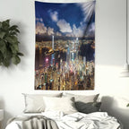 Ambesonne Cityscape Tapestry, Night View Hong Kong Victoria Harbor Business Financial District Cityscape Print, Wall Hanging for Bedroom Living Room Dorm Decor, 40" X 60", White Indigo