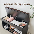 Apicizon 39 Inches Storage Bench, Shoe Bench with Flip Top Storage Space and Padded Cushion, Wooden Entryway Bench for Entryway, Living Room, 2-Tier Shoe Rack Organizer, Black