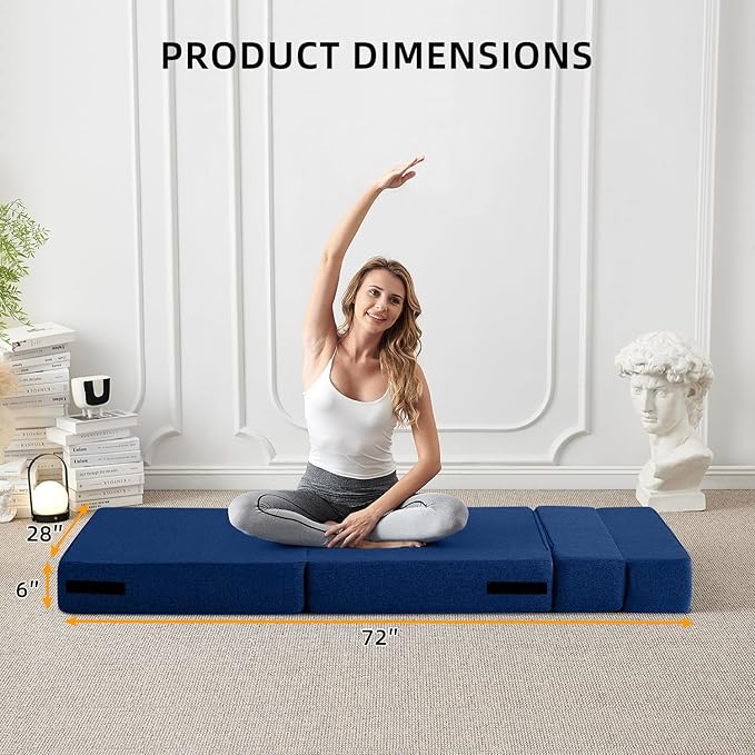 FILUXE Convertible Folding Sofa Bed - Sleeper Chair with Pillow, Modern Linen Fabric Floor & Futon Couch, Foldable Mattress for Living Room/Dorm/Guest Use/Home Office/Apartment, Single Size, Navy Blue
