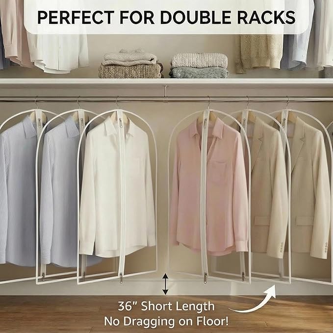 36” All Clear Garment Bags for Women Suit Bags - PEVA Waterproof Suit Cover with Zipper for,Hanging Clothes, Coats - Durable Dresser for Closet Storage, Dustproof & Moisture Resistant - 36”/6 Pack
