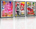 Novatique Colorful Graffiti Wall Art Banksy Street Wall Art Modern Boy and Girl Graffiti Art Painting Print Framed Ready to Hang Home Decoration,16" x 24" x 3pcs