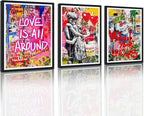Novatique Colorful Graffiti Wall Art Banksy Street Wall Art Modern Boy and Girl Graffiti Art Painting Print Framed Ready to Hang Home Decoration,16" x 24" x 3pcs