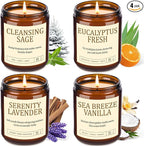 4 Pack Scented Candles for Home Scented: Soy Candles for Women, Up to 200H Burning Aromatherapy Candle Set, Jar Candle Gift Set for Birthday Valentine's Day, Scents of Sage/Vanilla/Lavender/Eucalyptus