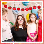 JULMELON 24Pcs Back to School Ornaments, A-pples Tree Decorations Red Shiny Matte Glitter Apples Hanging Ornaments with Rope for First Day of School Party Birthday Classroom Supply Decorations