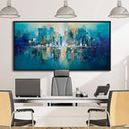 Large City view Painting Wall Art Abstract Picture for Living Room green and Yellow Home Bedroom Decoration Modem Wall Art Framed Artwork Decor 29x58