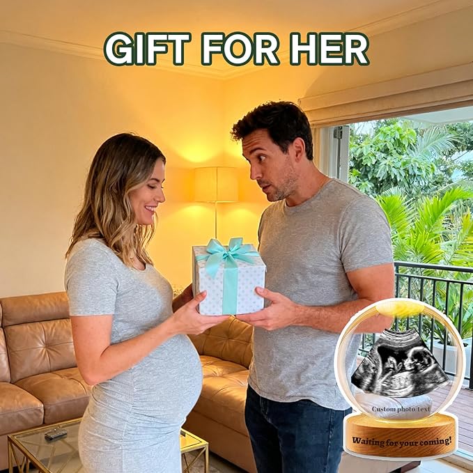 Personalized Ultrasound Photo Crystal Ball Custom Decorative Balls with Colorful Atmosphere Light Ultrasonic Photo Frame Gift for Pregnancy Announcement Birthday Anniversary