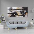 Black Abstract Wall Art Decor Grunge Room Decor Art Black Canvas Wall Decoration 24" x 48" Painting Black And Gold Artwork for Bedroom Home Office Dining Room Decoration