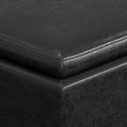 SIMPLIHOME Rockwood Cube Storage Ottoman with Tray - 17 inch Wide Upholstered Vegan Leather Square Storage Ottoman in Distressed Black, Contemporary Cube Ottoman for Living Room with Serving Tray