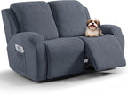 VANSOFY Recliner Loveseat Cover, 6-Pieces Stretch Dual Recliner Sofa Cover Soft Jacquard Reclining Couch Slipcover Furniture Protector with Elastic Bottom for Kid, Pets(2 Seat,Gray)