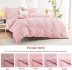 HYMOKEGE Pink California King Comforter Set Seersucker 7 Pieces, All Season Luxury Bed in a Bag for Bedroom, Bedding Set with Comforters, Sheets, Pillowcases & Shams