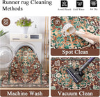 U'Artlines 3' x 16' Boho Hallway Runner Rug, Rust Non Slip Washable Vintage Farmhouse Accent Rug Carpet for Kitchen Entryway Laundry and Living Room (Rust＆Teal)