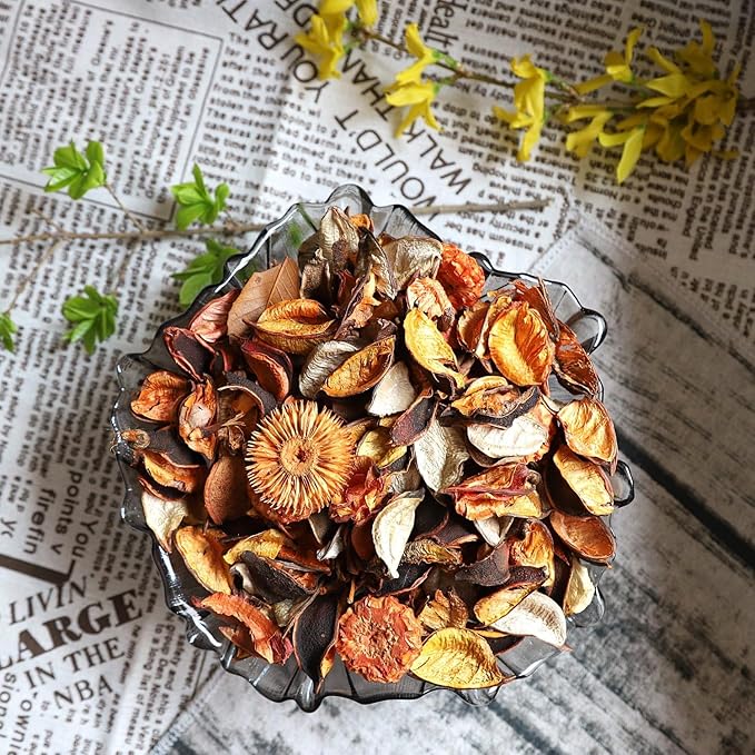 Qingbei Rina Potpourri Bags,Orange Scented Potpourri Dried Flowers, Decorative Bowl Vase Filler,Home Fragrance, Bathroom Decor,8.4oz(Citrus)