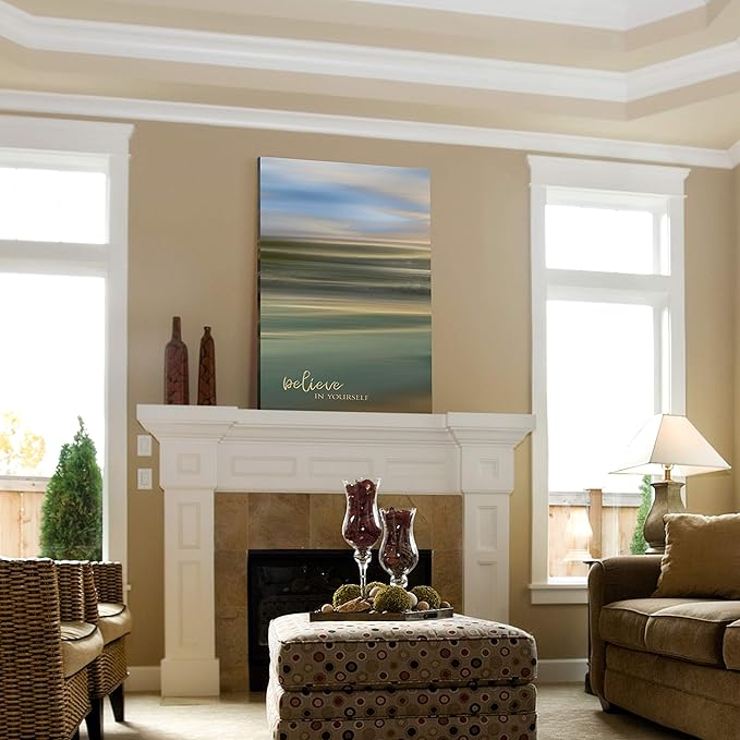 Renditions Gallery Canvas Nature Wall Art Home Paintings & Prints Serene Blue Sky Ocean Inspirational Wall Hanging Decorative Artwork for Bedroom Living Room Office Kitchen - 18"x27" LT06