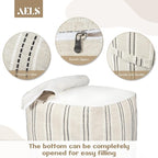 AELS Unstuffed Farmhouse Pouf Cover for Living Room, Boho Storage Bean Bag Cubes, Beige with Black Stitch Yarn Dyed Stripe Square Ottoman Pouf Foot Rest Footstool, 18"x18"x18", Cover ONLY