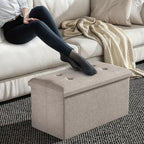 MoNiBloom 30 Inches Storage Ottoman Bench, Rectangle End of Bed Bench, Storage Padded Seat, Linen Fabric Ottoman Footrest for Living Room, Bedroom, Entryway, Sandy Beige