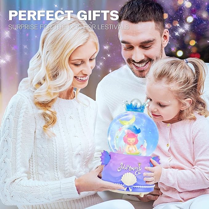 BREIS Snow Globes,100MM Mermaid Snow Globe Automatic Snowflakes with Music LED Lights,Decorate Christmas Birthday Valentines Day Gifts for Women Sister Mom Girlfriend Wife