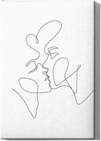 Y2K BOO Kissing Couple Wrapped Canvas Wall Art Romantic Intimacy Continuous Line Drawing 24x36 Inch Gallery Stretched Modern Home Love Art Decor