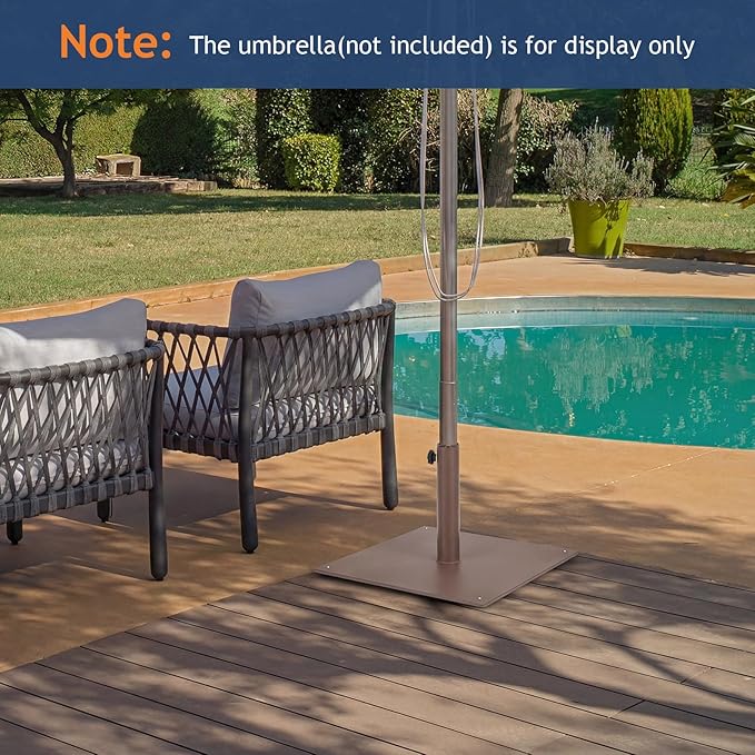 Giantex 35 lbs Patio Umbrella Base, 20 inch Heavy Duty Square Outdoor Umbrella Stand for 1.6''-1.9'' Poles, 4 Adjustable Pads Anchor Holes, Umbrella Holder for Deck Yard Poolside Garden, Brown