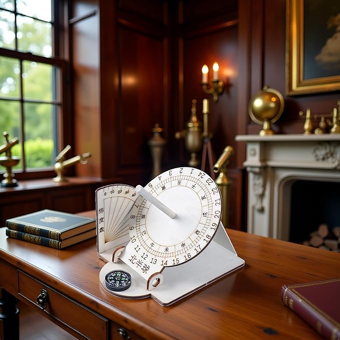 Wooden Sundial-Scientific Model Teaching Practical Wooden-Sundial Model Ancient Timers -Home Desk Decorations Clocks Specialty Clocks
