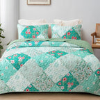 Whale Flotilla Patchwork Quilt Twin Size, Extra Soft Boho Floral Bedspreads for Bed Reversible Lightweight Twin Quilt Bedding Set Printed Coverlets with 1 Pillow Sham for All Seasons, Green