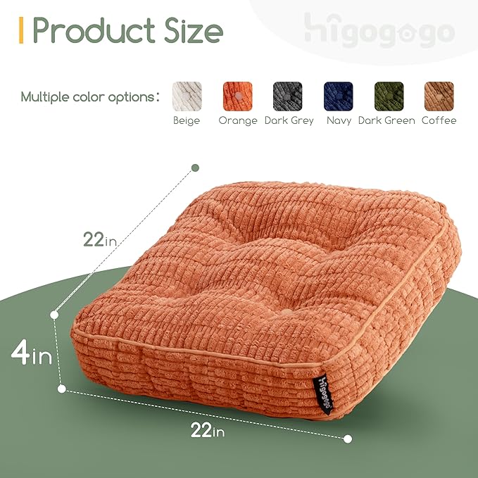 Washable Floor Pillow Cushion for Adults, Meditation Cushion Pillow, Removable Tufted Blended Corduroy Cover, Large Square Floor Sitting for Tatami Living Room or Yoga, 22x22 Inch, Machine Washable