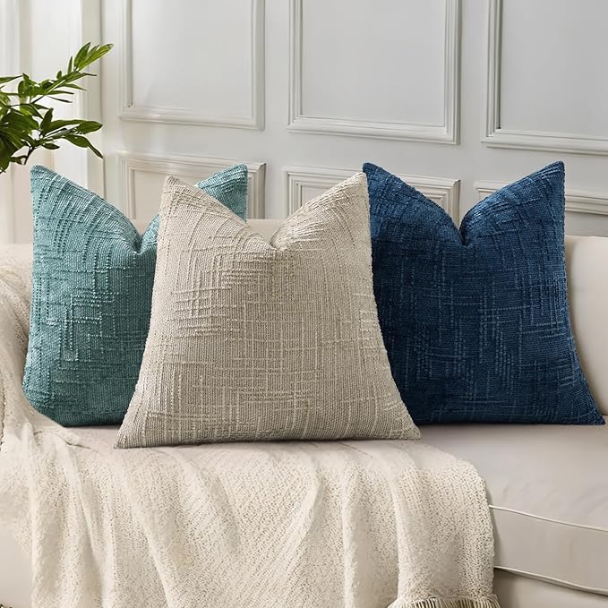 decorUhome Spring Teal Chenille Euro Sham Throw Pillow Covers 22x22 Set of 2 Textured Soft Cozy Slubby Couch Pillow Covers Modern Farmhouse Boho Decorative Pillow Cases for Bed Sofa Living Room