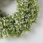 26" Artificial Boxwood Wreath for Front Door - Large Faux Aglaia Odorata Wreath, Fake Eucalyptus Leaves Plants for Wall Window Farmhouse Outdoor Decor - Spring, Summer, All Seasons (White-Green)