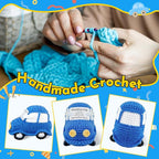 Positive Funny Crochet Car, Emotional Support Mini Handmade Crochet Gift, Inspirational Birthday Gifts for Men Women Friends Boyfriend Dad Coworker, Blue