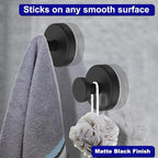 Suction Cup Hooks for Shower, Removable Towel Hooks for Bathroom Window Glass Door Wall, Bath Robe Looafh Hook for Hanging - 4 Pack, Black