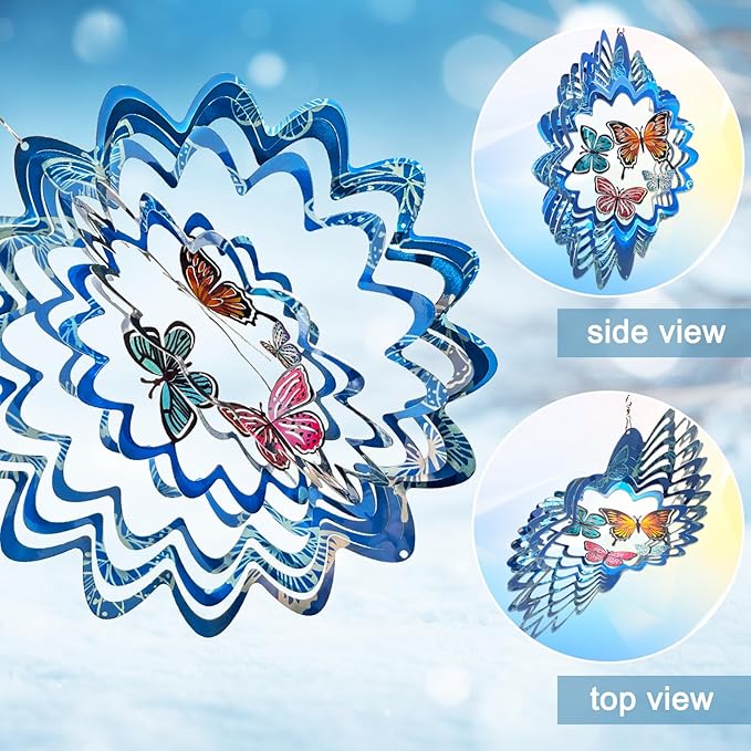 Butterfly Wind Spinner - 12inch Laser-Cut Stainless Steel Wind Spinners | 3D Kinetic Garden Decoration & Yard Art for Outdoor | Butterfly Gifts for Women, Mother, Wife, Grandma & Holidays