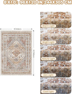 Washable Rugs 8x10 Area Rugs for Living Room, Non-Slip Backing Large Rug for Nursery Room, Vintage Floral Bedroom Rugs, Thin Indoor Home Decor Soft Farmhouse Rug (Orange,8'x10')