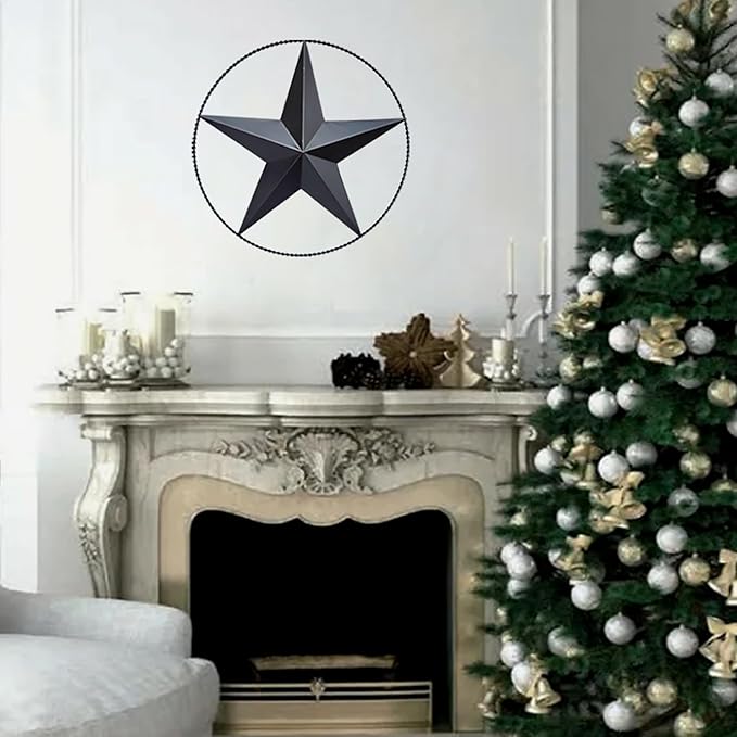 JoyEvy 12.4" Black Barn Star Wall Decor, Metal Stars for Outside or Inside Texas Stars Art Rustic Vintage Western Country Home Farmhouse Wall Decoration