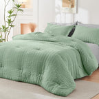 HYMOKEGE Sage Green/Light Grey Twin XL Comforter Set Seersucker 5 Pieces, All Season Luxury Bed in a Bag for Bedroom, Bedding Set with Comforter, Sheets, Pillowcase & Sham