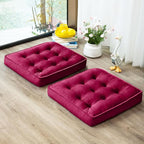 Floor Pillow Set of 2, Memory Foam Meditation Cushion, Floor Cushions for Adults Sitting, Large Square Seat Cushions for Yoga, Living Room, 20x20 Inch (Burgundy)