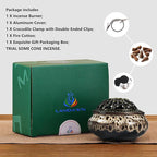 Incense Burner with Calabash Incense Stick Holder - Porcelain Charcoal Censer for Use with Resin Granular Powder Cone or Coil Incense (Fambe Gray)