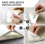 X-Protector Rug Tape for Carpet - 8 Pcs Set - White Anti-Slip & Anti-Curling Carpet Tape for Rugs - Premium Rug Pad Gripper - Carpet Corner Grippers to Keep Your Rugs & Make Corners Flat