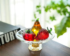 Glass Red Strawberry Figurine Crystal Fruit Collectibles Art Glass Fruits Decoration for Home Office Strawberry Kitchen Decor for Women