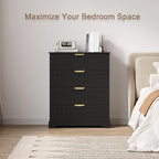 4 Wooden Drawer Dresser for Bedroom Storage, Modern Farmhouse Wood Chest of Drawers with Metal Handles, Wide Storage, Cabinet for Closet, Living Room, or Entryway Black