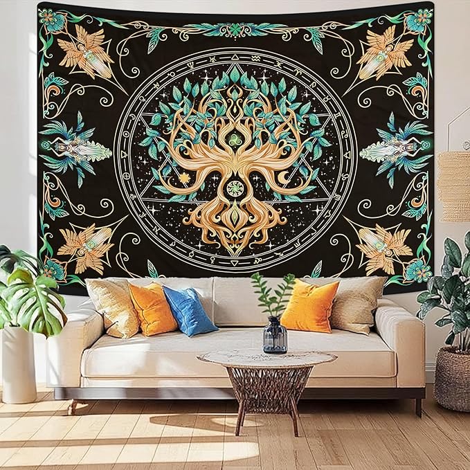 Natural Tree of Life Tapestry,Hippie Aesthetic Wall Tapestries, Psychedelic Aesthetic Decor, Large Tapestry for Bedrooms, Living Rooms, and Dorms-79.92x59.84 Inch