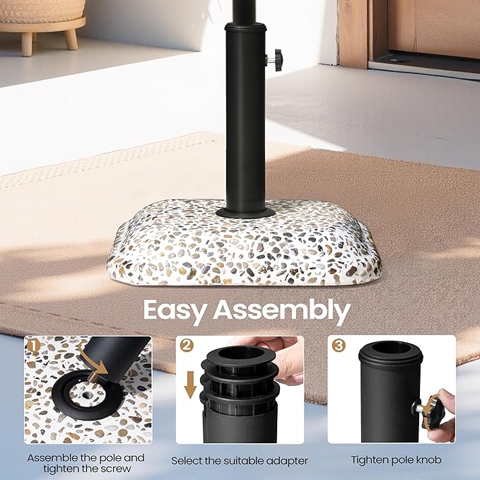 Patio Umbrella Base, 45lbs, Square Cobblestone Concrete Stand, Heavy Duty Market Umbrella Stand for Outdoor, Lawn, Deck, Poolside