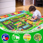 Extra Large Kids Rug ABC Farm Play Mat for Toy Cars, 110"×78.7" Farm Life Road Traffic for Playroom Kids Vehicles Road Rugs Village Map Play Mat Non-Slip Washable for Toddlers Boys Room Playtime