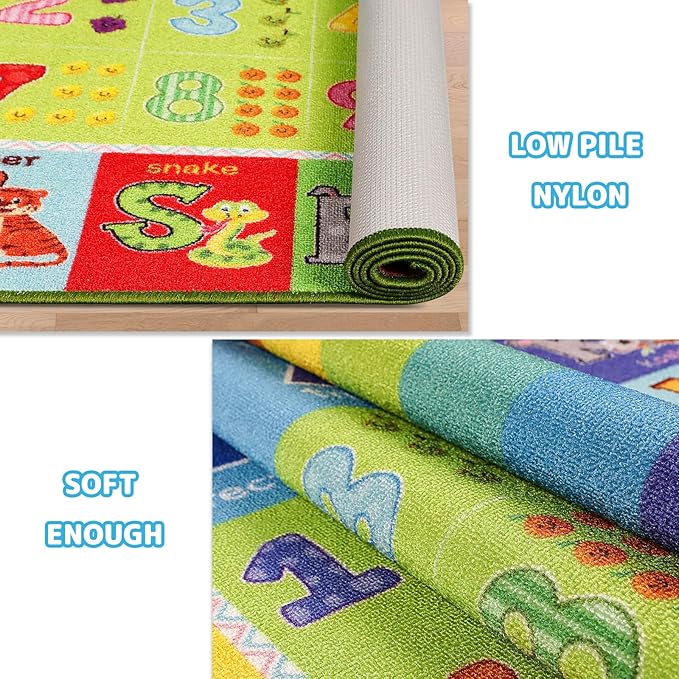 ABC Kids Rug, Kids Carpet for Playroom, Classroom Carpet with Anti-Slip Back, Educational Preschool Rugs with ABC, Numbers, Animals Colors, Shapes, Extra Large Thick (9'8" x 6'5", Style 6)