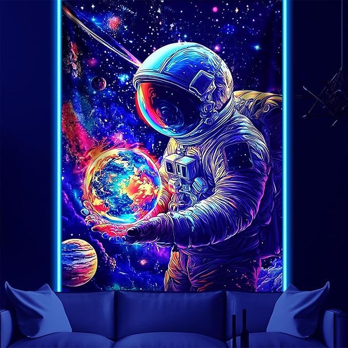 NYZE Astronaut Space Tapestry for Bedroom, Glow in the Dark Room Decor Wall Tapestries, Cool Galaxy Planet Wall Hanging, Wall Hanging for Men Guys Gamer Room Dorm Living Room 60x80 in