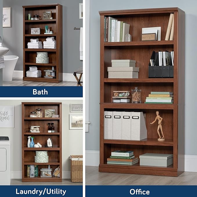 Sauder 5-Shelf Split Bookcase/ Book shelf, Oiled Oak finish