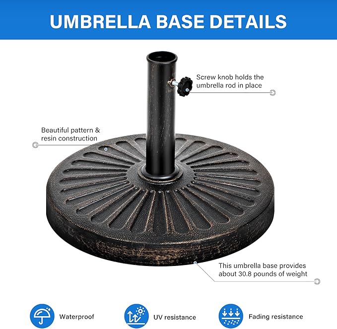 Simple Deluxe 31 LBS 18 in Heavy Duty Round Stand Market Umbrella Base for Patio Outdoor, Deck, Classic-Black
