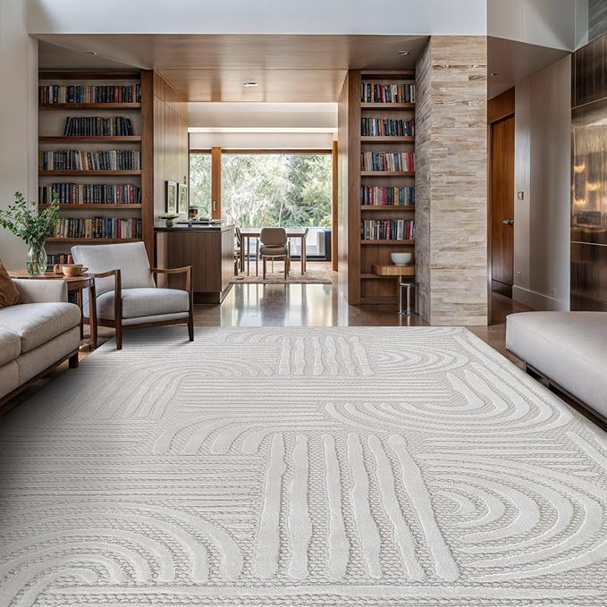 Modern Indoor Rug Orbit 9x12 Area Rugs for Living Room Luxury Kitchen Bedroom Durable Soft Geometric Durable Low and High Pile Stain Resistant Non Shedding Area Carpet 9x12