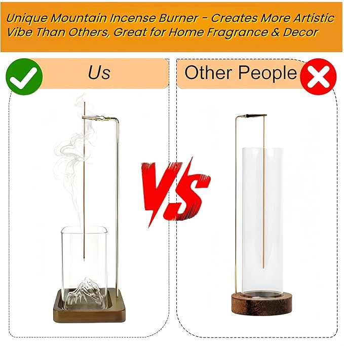 Bamboo-Wood Incense Holder for Sticks, Anti-Ash Flying Burner with 40 Incense Sticks & Removable Glass Ash Catcher, Home Decor for Meditation Yoga Spa (2)