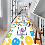 Boho Cartoon Rainbow Living Room Rugs, 4x10ft, Number 123 Hopscotch Game Classroom Floor Area Mat, Soft Reduce Noise Rubber Backed Anti-Slip Washable Carpets for Office Entryway