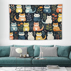 VUMIVI Cartoon Abstract Cat Tapestry Fun Cute Animals Plants Bohemian Modern Art Color Illustration Tapestry Wall Hanging for Living Room Bedroom Dorm Classroom Aesthetic Decor W90xL60in